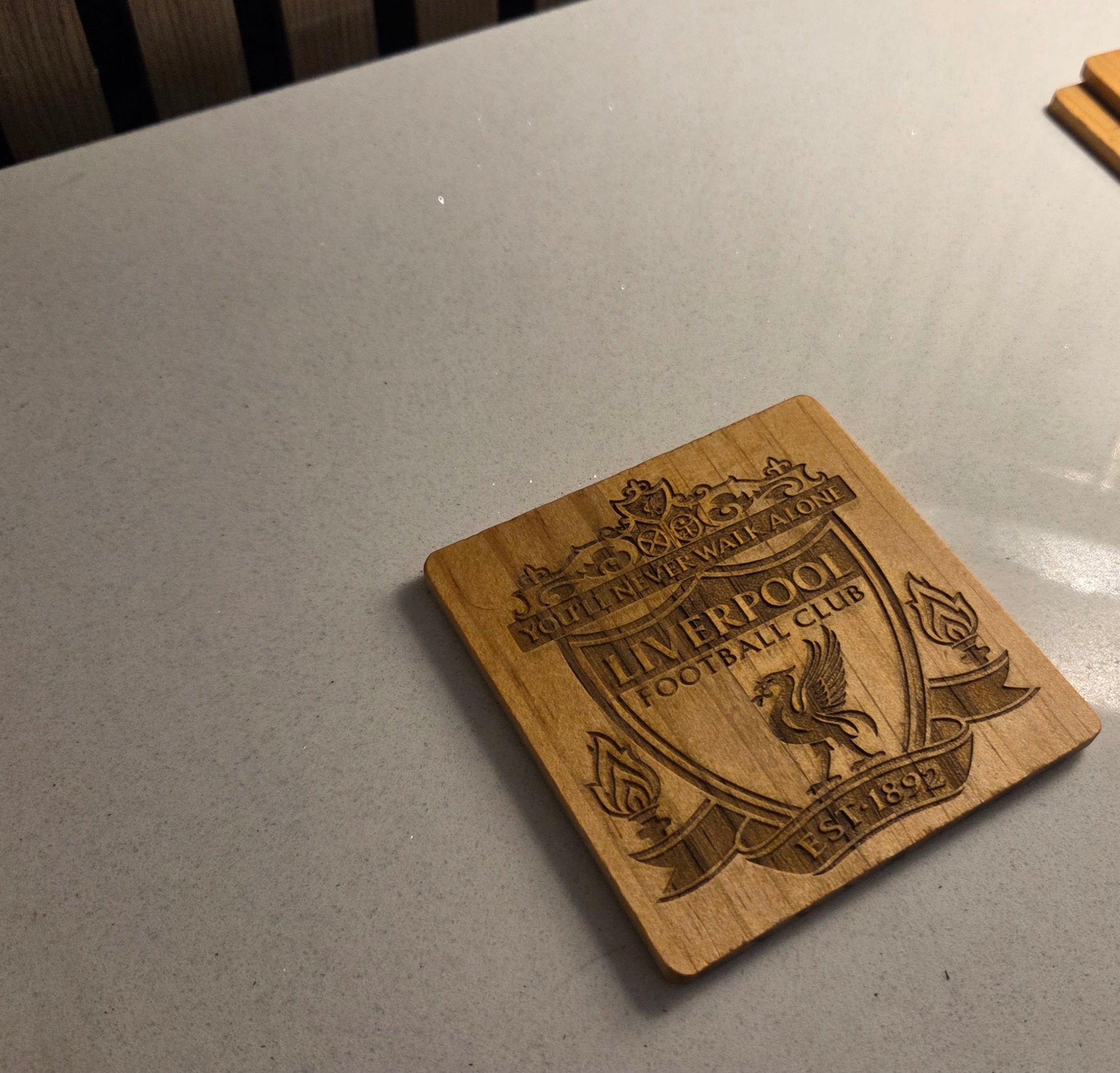 Football Emblem Wooden Engraved Coasters (Set of 4)