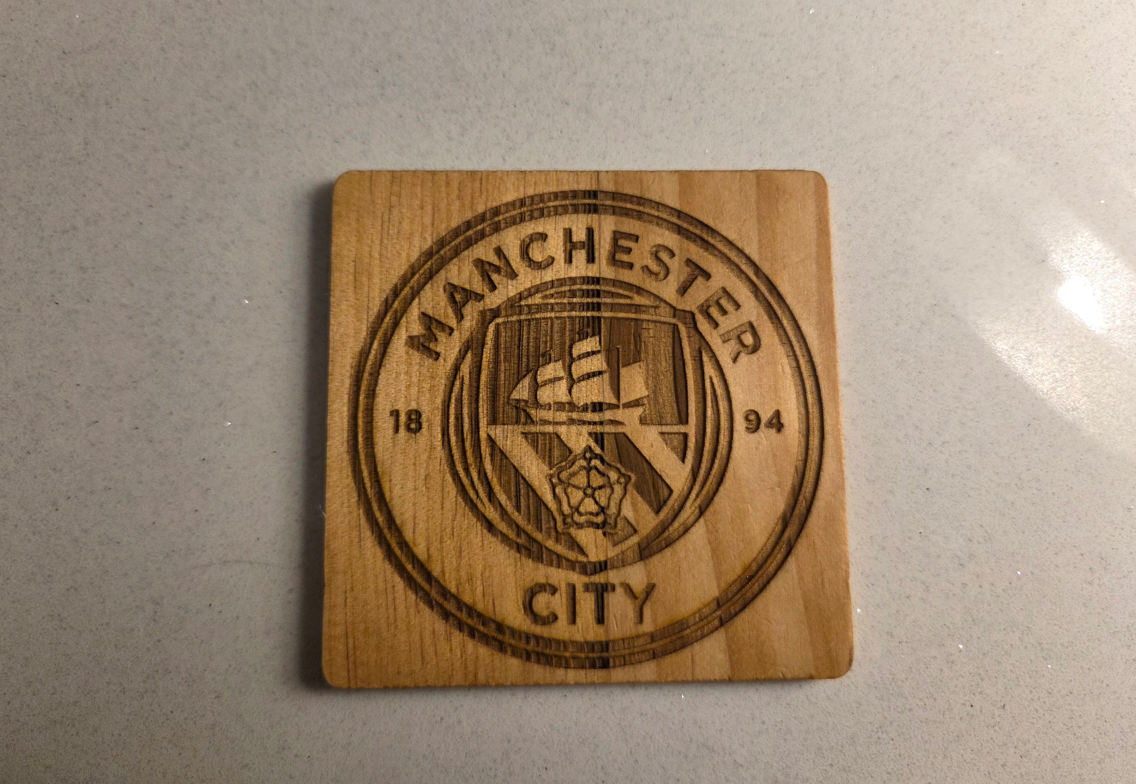 Football Emblem Wooden Engraved Coasters (Set of 4)