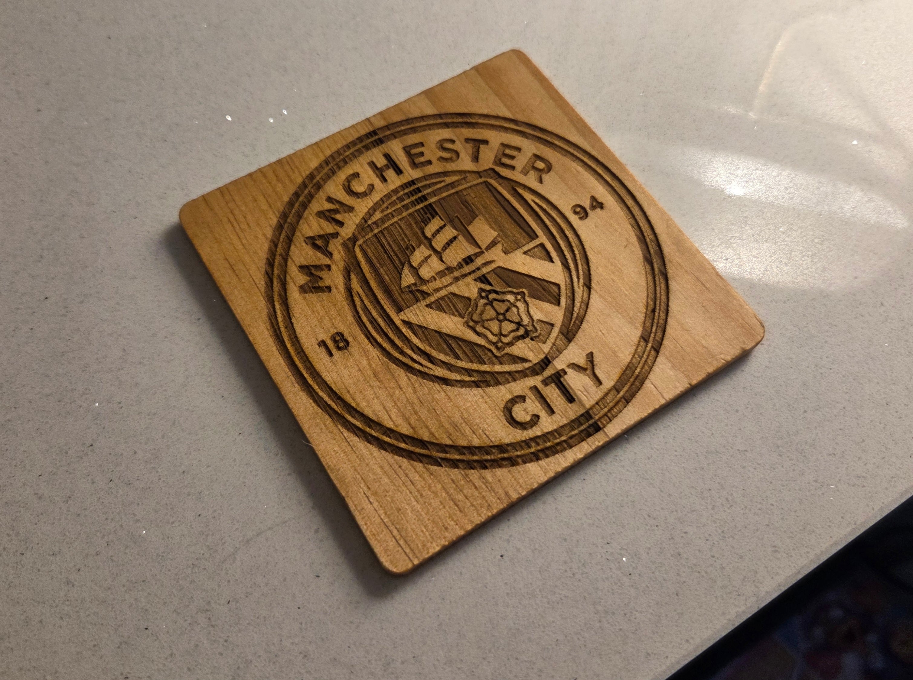 Football Emblem Wooden Engraved Coasters (Set of 4)
