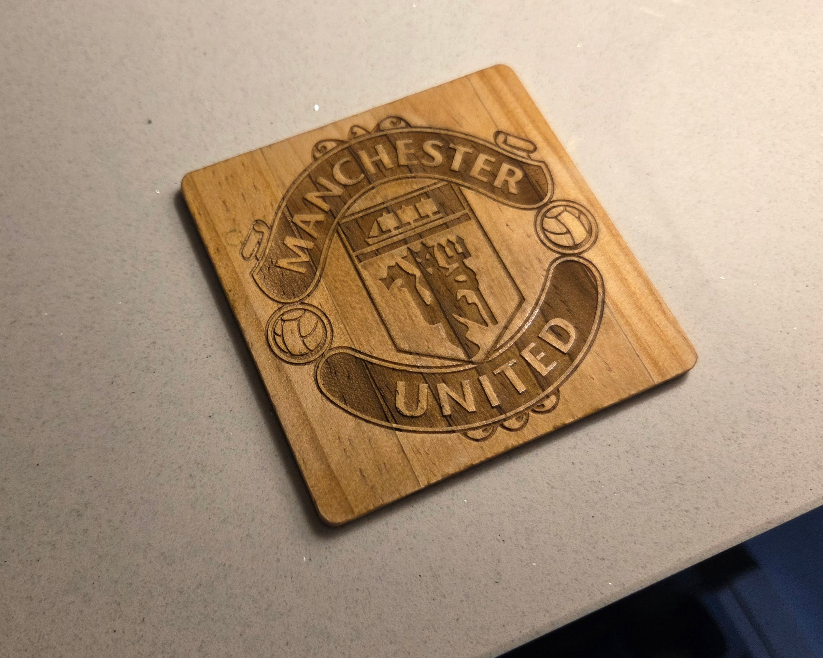 Football Emblem Wooden Engraved Coasters (Set of 4)