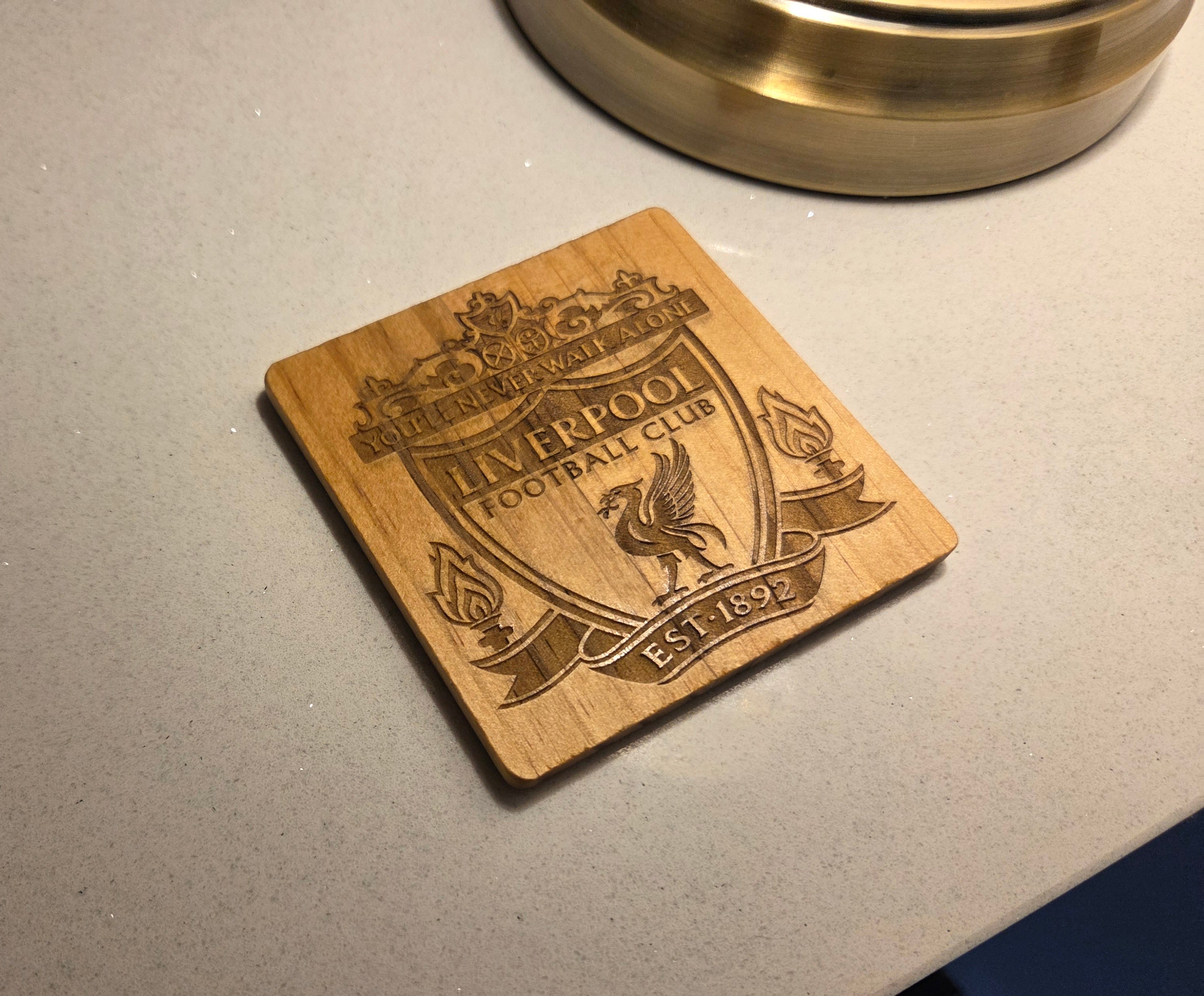 Football Emblem Wooden Engraved Coasters (Set of 4)