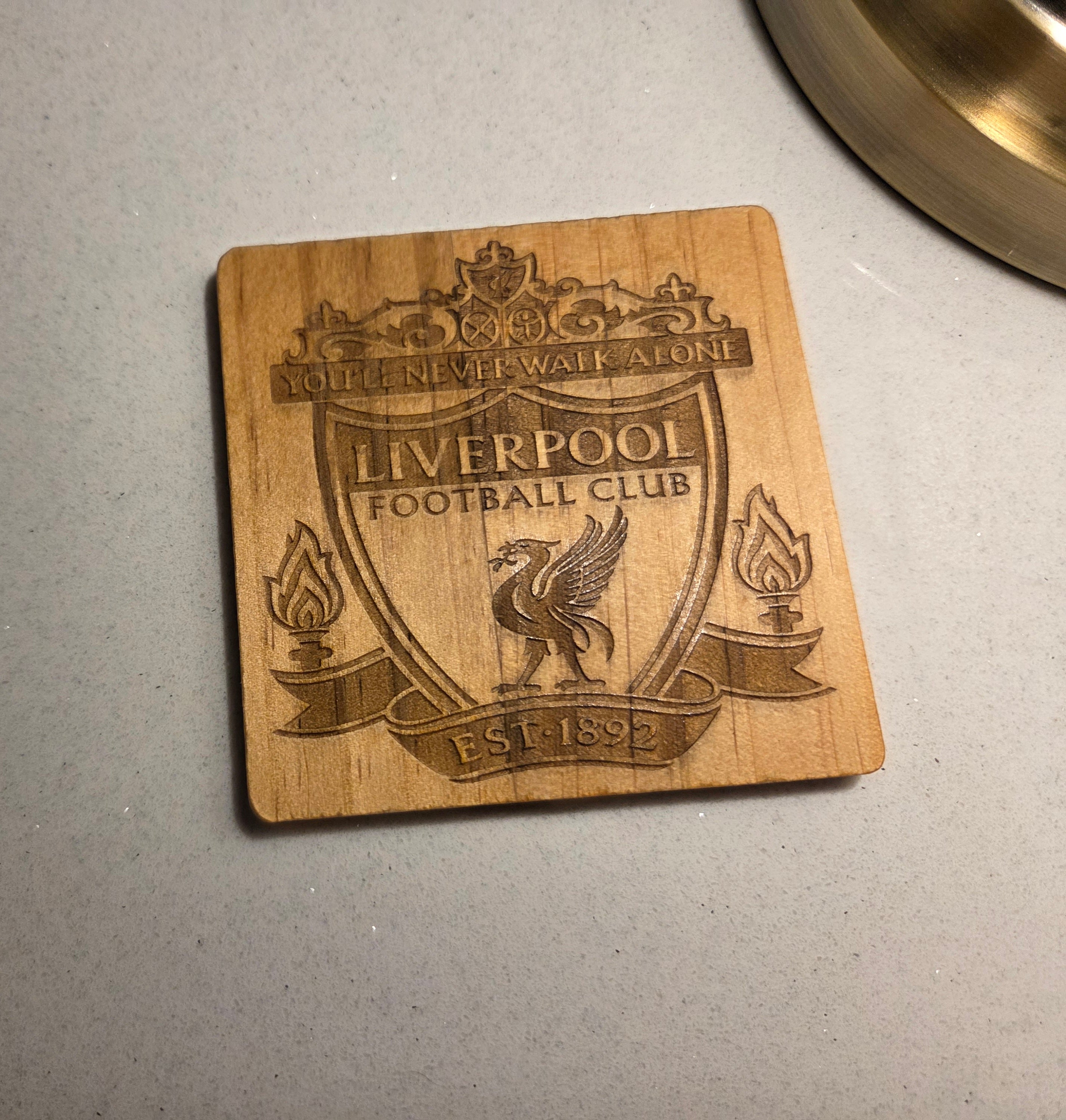 Football Emblem Wooden Engraved Coasters (Set of 4)