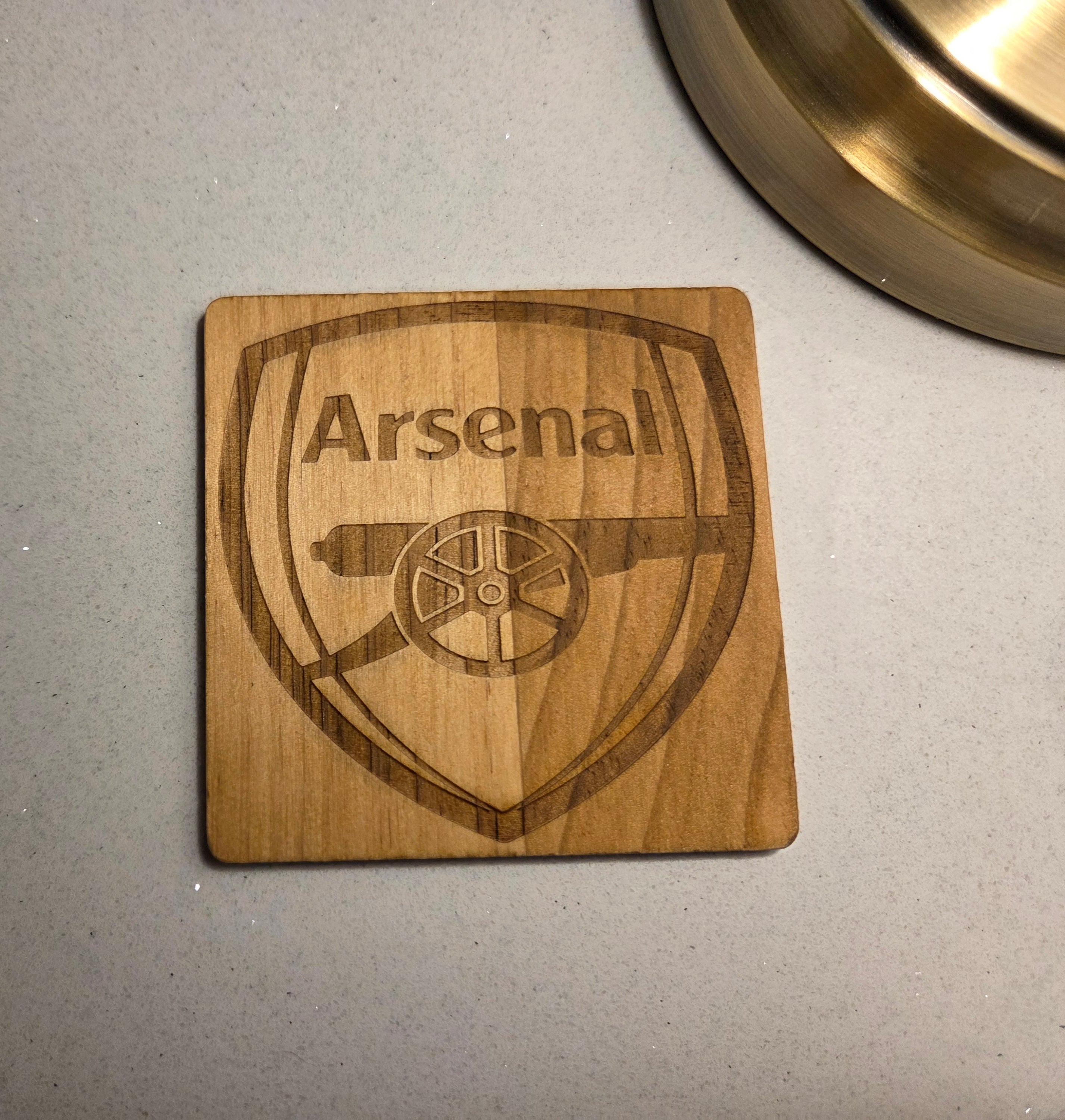 Football Emblem Wooden Engraved Coasters (Set of 4)