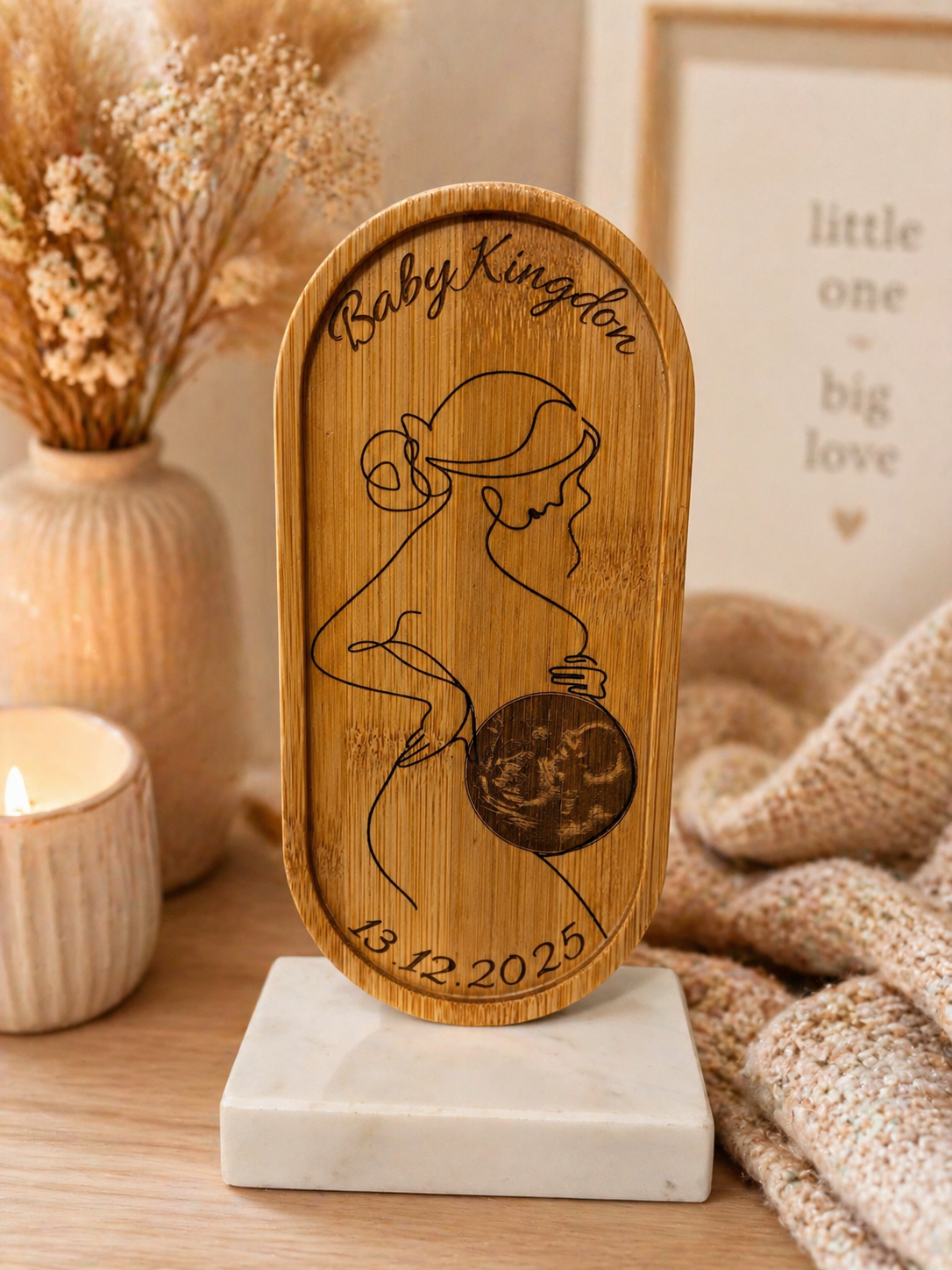 Personalised baby scan plaque and quartz stone stand