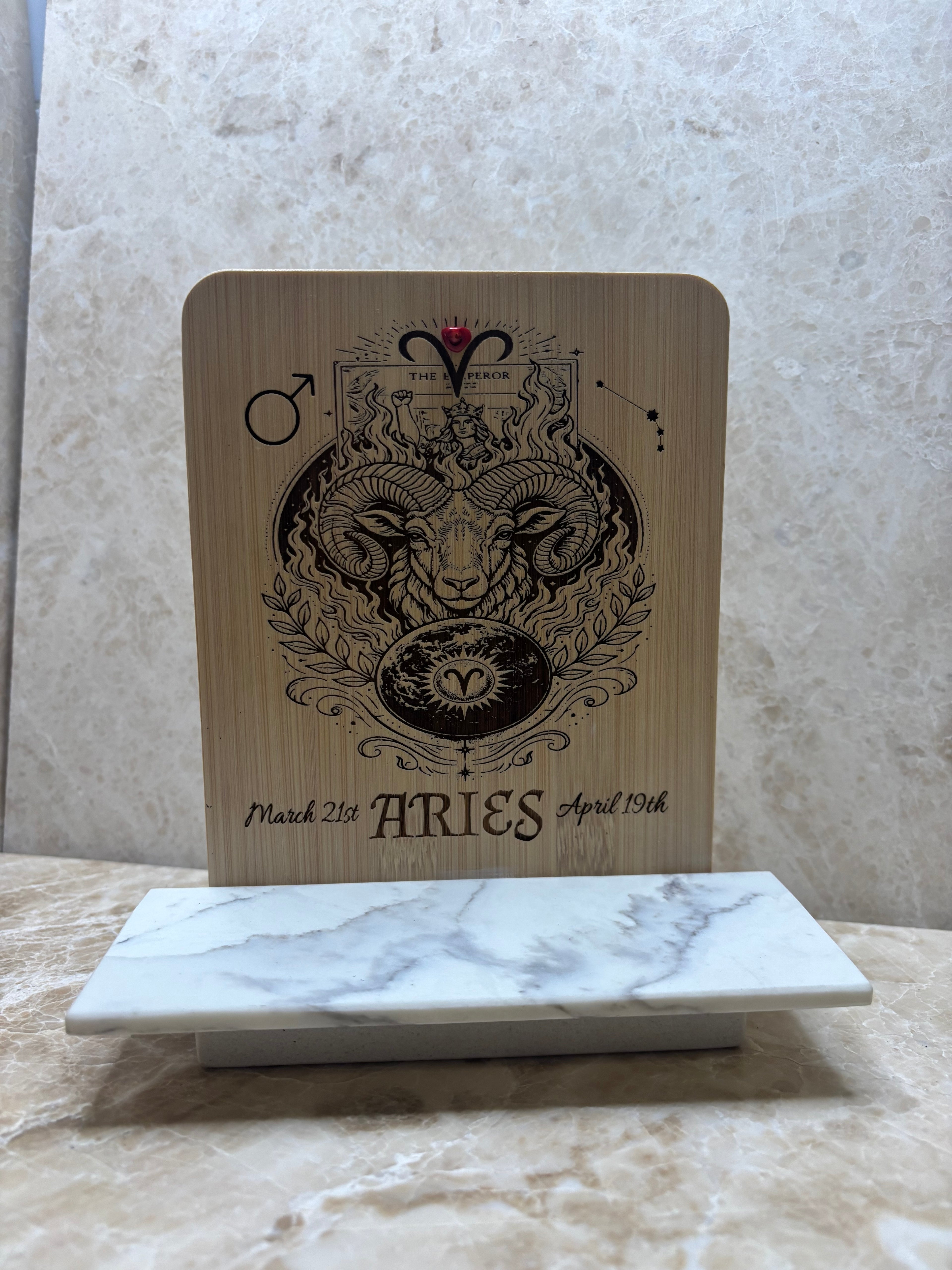 Aries Zodiac Altar Decor – Engraved Star Sign Plaque, Astrology Gift for Aries, Spiritual Home Decor UK