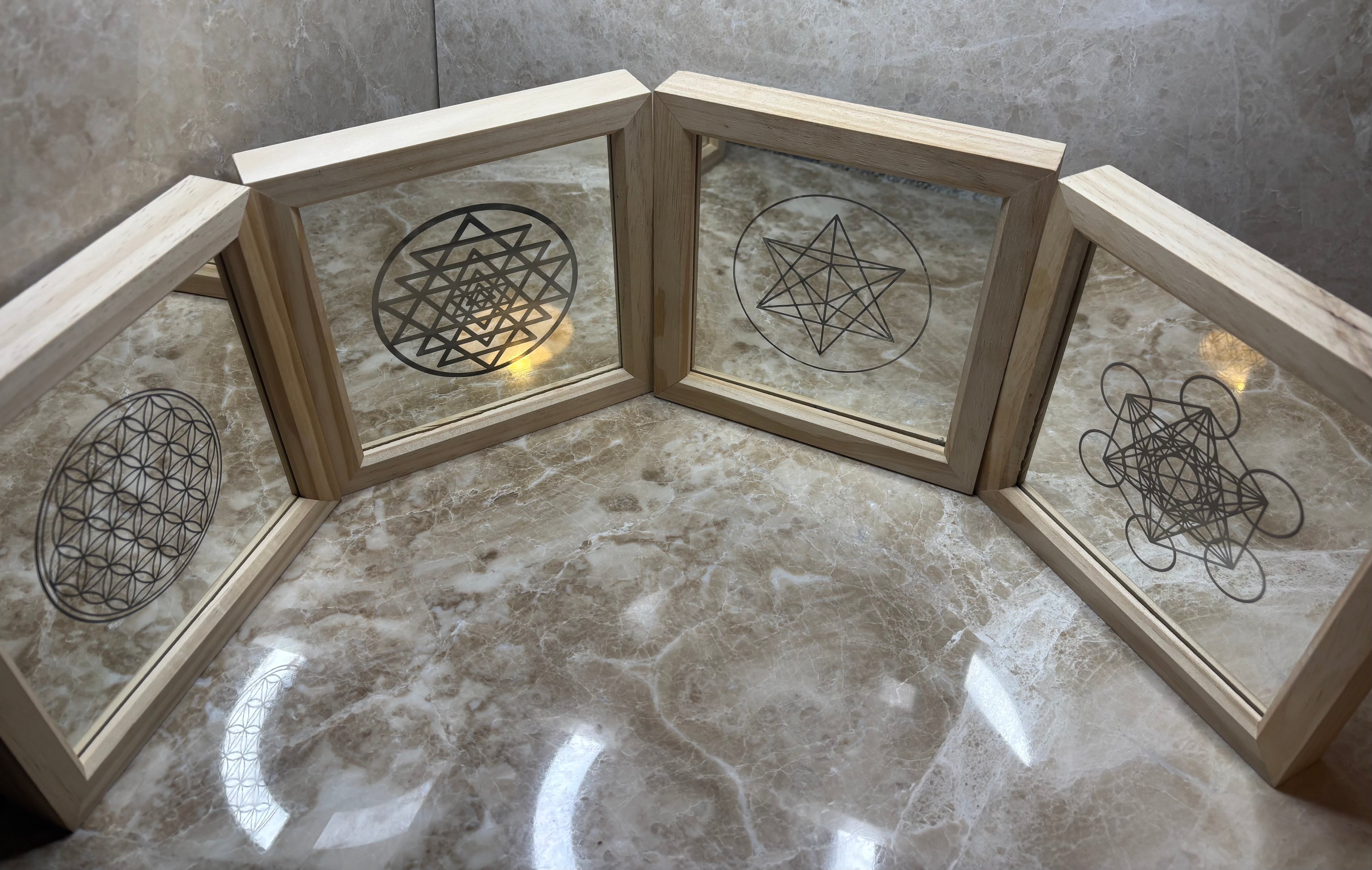 'Inner Light ' Sacred geometry mirror light frame.