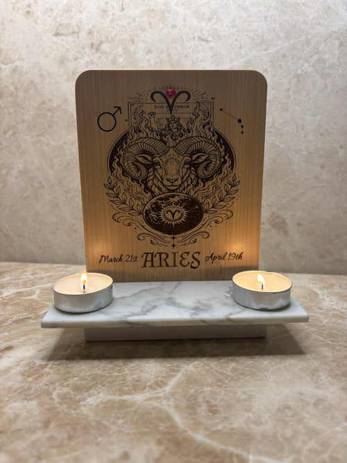 Aries Zodiac Altar Decor – Engraved Star Sign Plaque, Astrology Gift for Aries, Spiritual Home Decor UK
