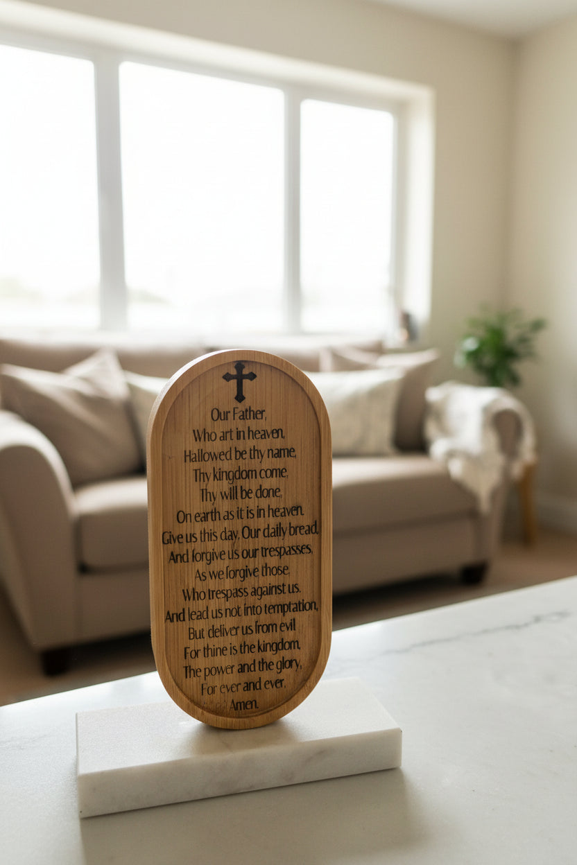 The Lords Prayer Plaque with Quartz stone base and custom engraving