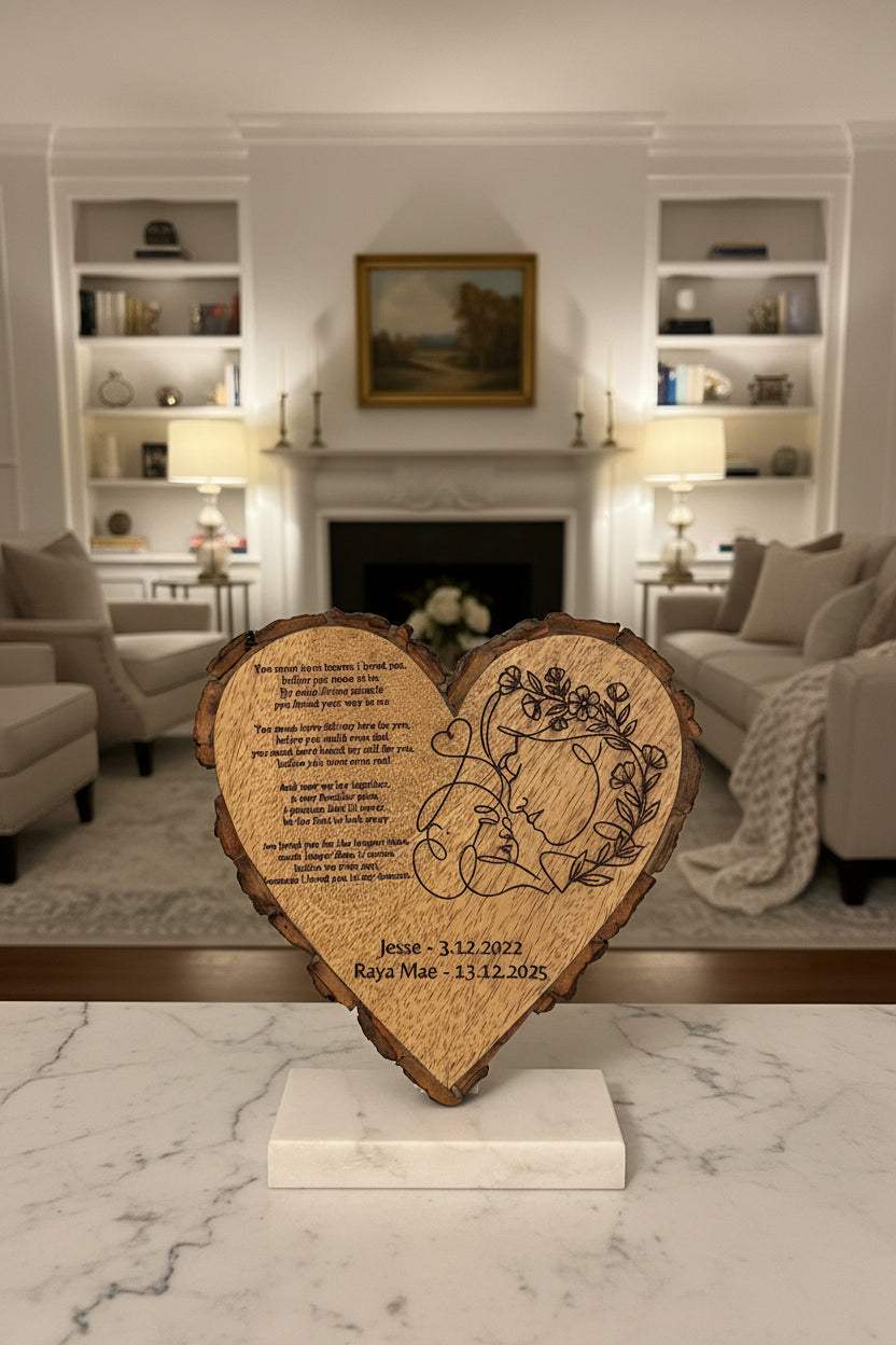 Rustic heart shaped family plaque