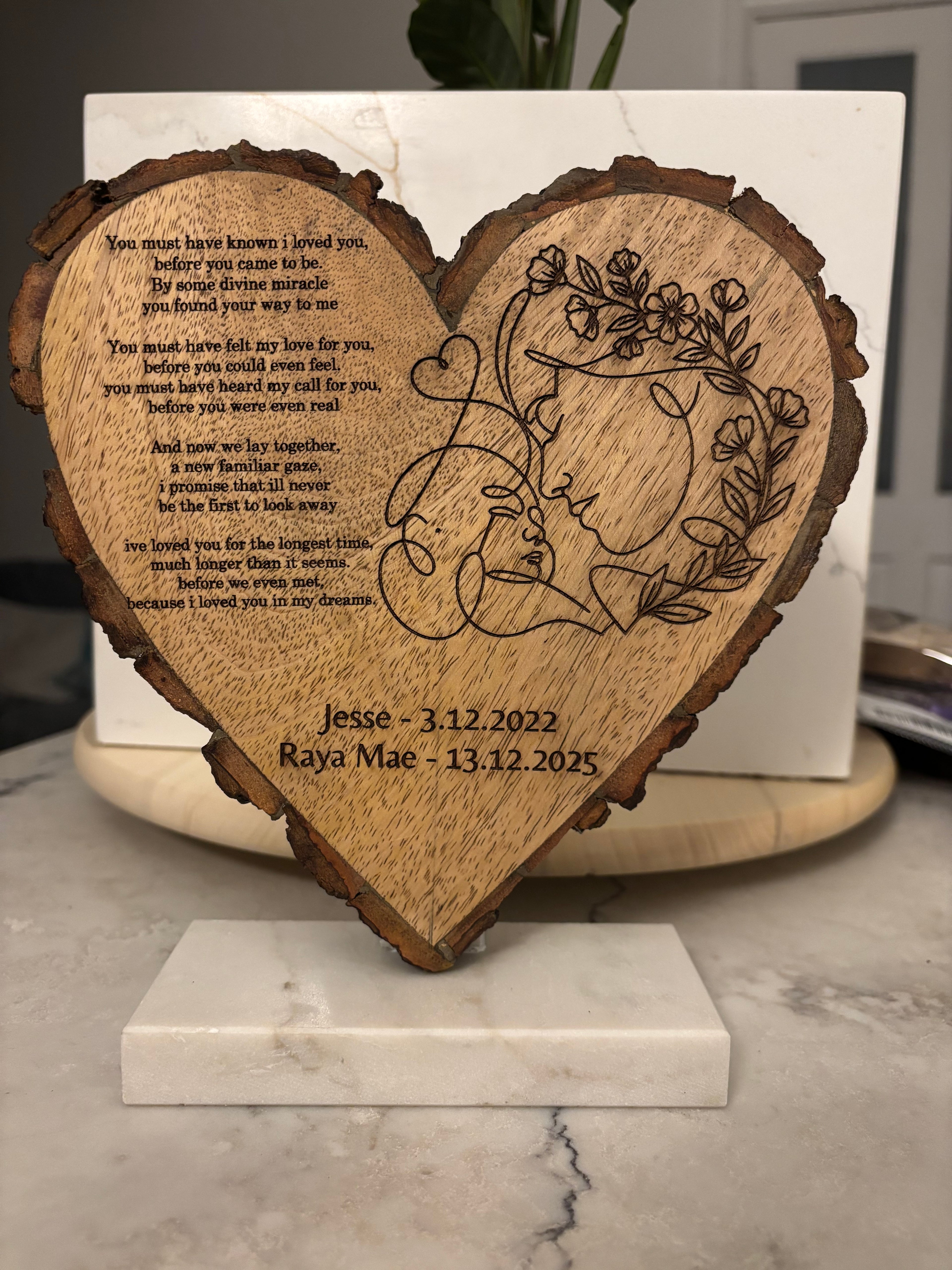 Rustic heart shaped family plaque