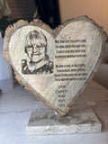 Personalised Heart Memorial Plaque with Quartz stone stand – Engraved Wooden Photo Tribute, Custom Remembrance Gift UK