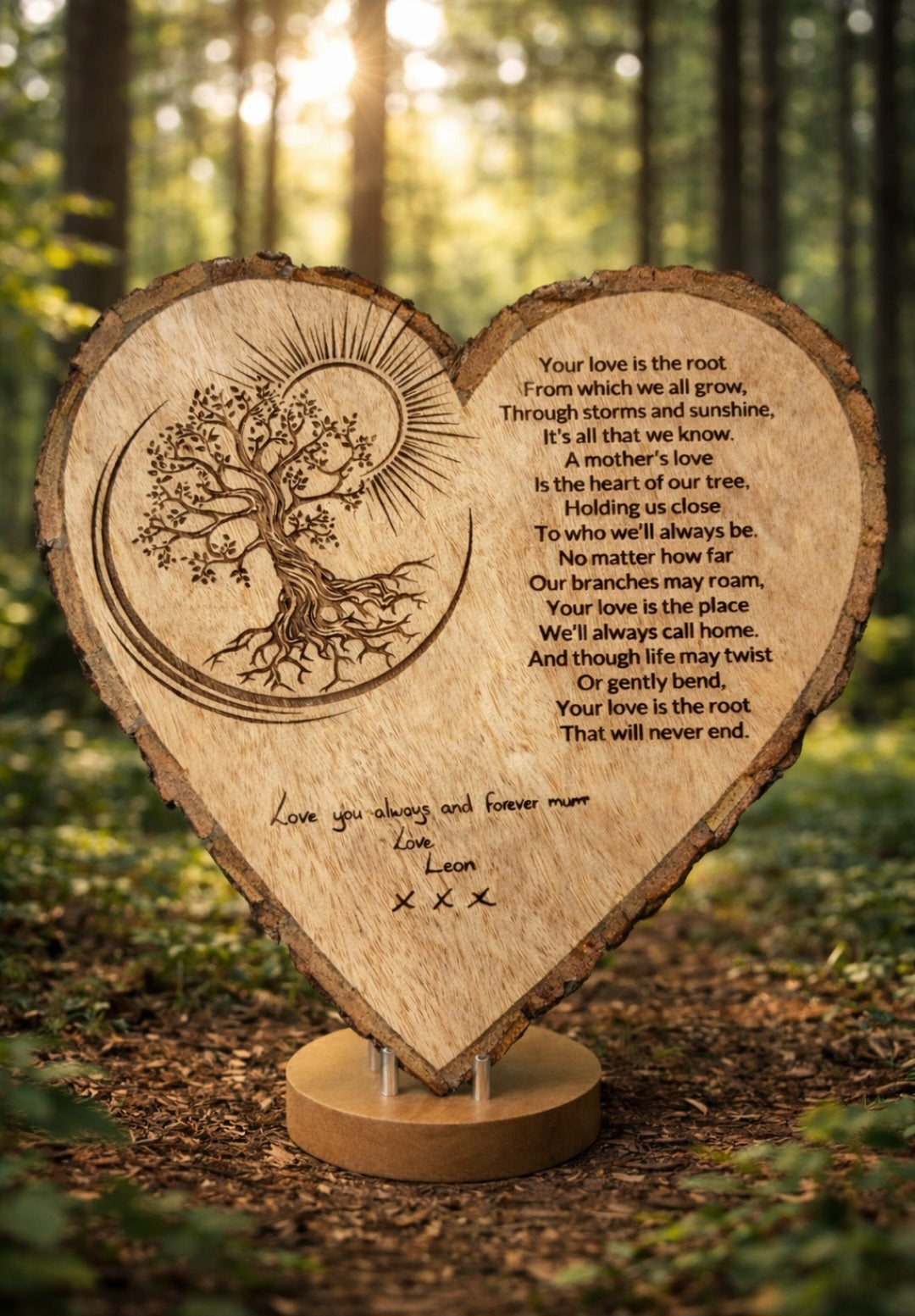 Rustic heart shaped family plaque