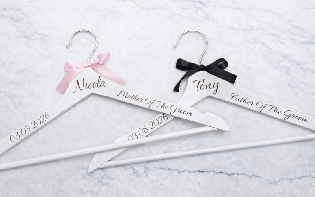 Personalised Wedding Hangers – Engraved Name Hangers for Bride, Groom, Bridesmaid & Wedding Party UK