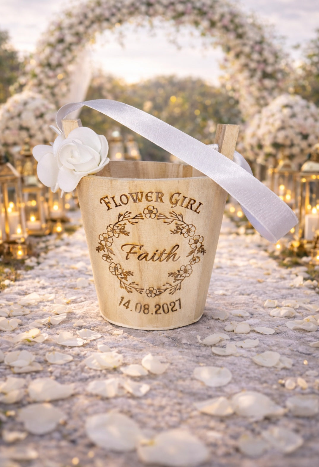 Personalised Flower Girl Basket – Engraved Wedding Basket with Name, Custom Bridal Party Gift UK