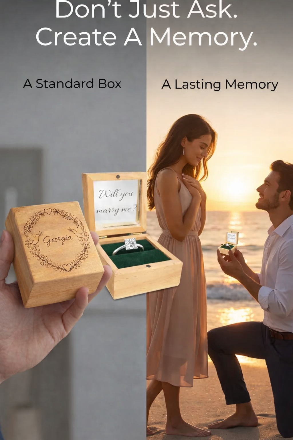 Personalised Proposal Box, Engraved Ring Box, Wooden Engagement Box, Will You Marry Me Box, Custom Wedding Proposal